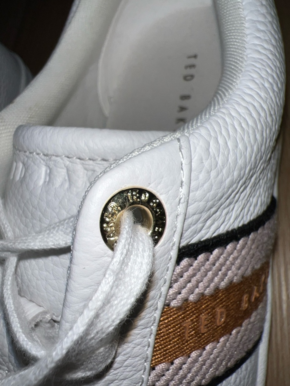 Ted Baker White Leather Sneakers with Blush Heel Tab - Picture 11 of 16